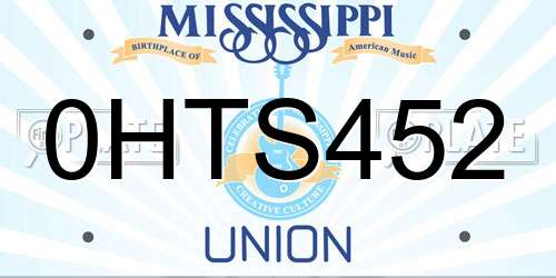 0HTS452 Mississippi License Plate