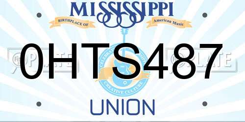 0HTS487 Mississippi License Plate
