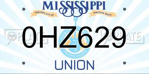 0HZ629 Mississippi License Plate