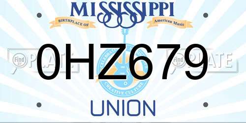 0HZ679 Mississippi License Plate