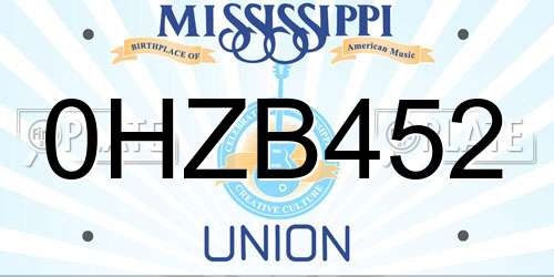 0HZB452 Mississippi License Plate