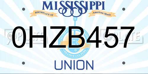 0HZB457 Mississippi License Plate