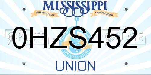 0HZS452 Mississippi License Plate