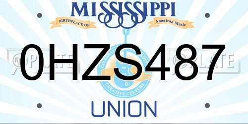 0HZS487 Mississippi License Plate