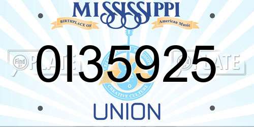 0I35925 Mississippi License Plate