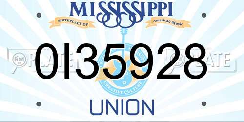 0I35928 Mississippi License Plate