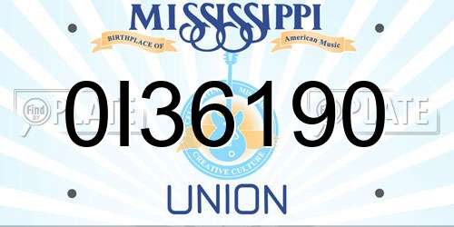0I36190 Mississippi License Plate