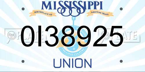 0I38925 Mississippi License Plate