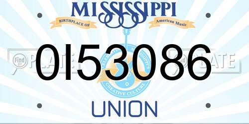 0I53086 Mississippi License Plate