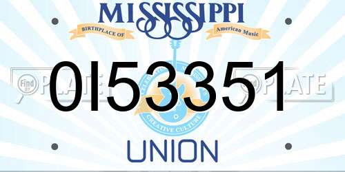 0I53351 Mississippi License Plate