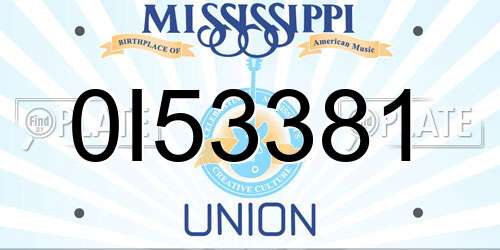 0I53381 Mississippi License Plate