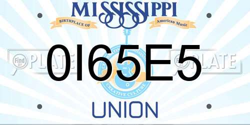 0I65E5 Mississippi License Plate