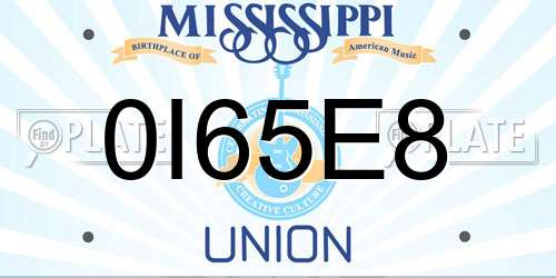 0I65E8 Mississippi License Plate