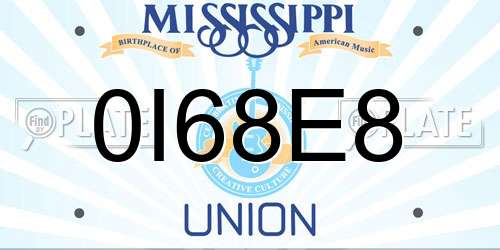 0I68E8 Mississippi License Plate