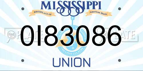 0I83086 Mississippi License Plate