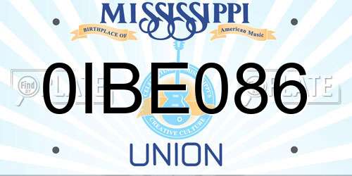 0IBE086 Mississippi License Plate