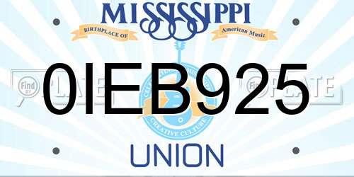 0IEB925 Mississippi License Plate