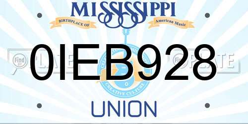 0IEB928 Mississippi License Plate
