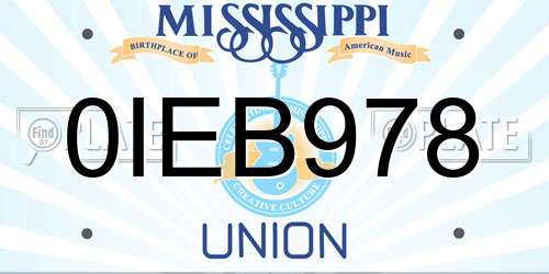 0IEB978 Mississippi License Plate