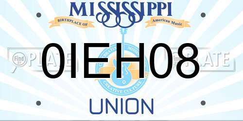 0IEH08 Mississippi License Plate