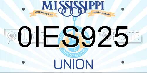 0IES925 Mississippi License Plate