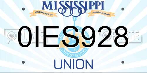 0IES928 Mississippi License Plate