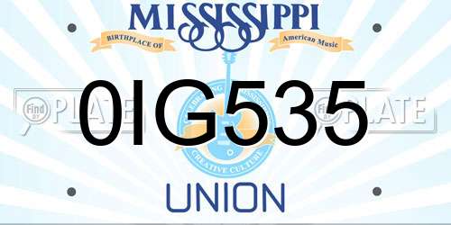 0IG535 Mississippi License Plate