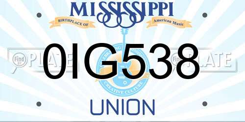 0IG538 Mississippi License Plate