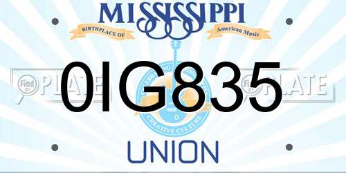 0IG835 Mississippi License Plate