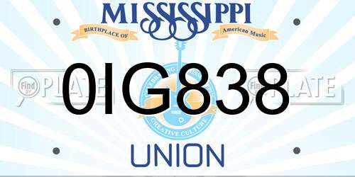 0IG838 Mississippi License Plate