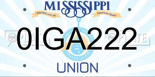 0IGA222 Mississippi License Plate