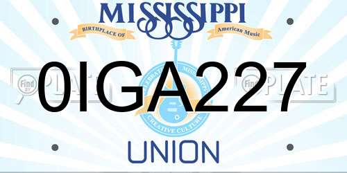 0IGA227 Mississippi License Plate