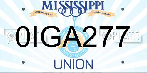 0IGA277 Mississippi License Plate