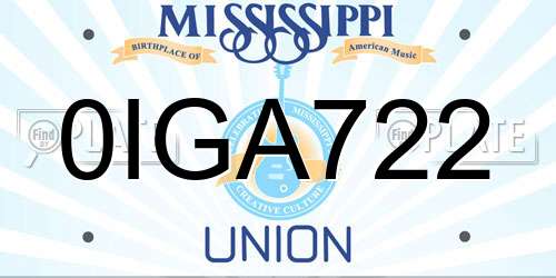0IGA722 Mississippi License Plate