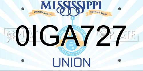 0IGA727 Mississippi License Plate
