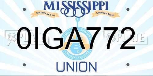 0IGA772 Mississippi License Plate
