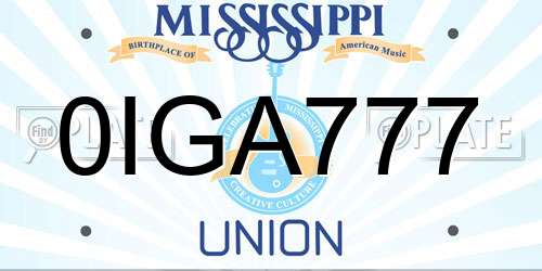 0IGA777 Mississippi License Plate