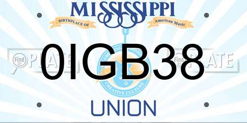 0IGB38 Mississippi License Plate