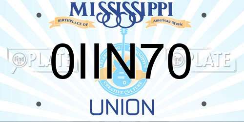 0IIN70 Mississippi License Plate