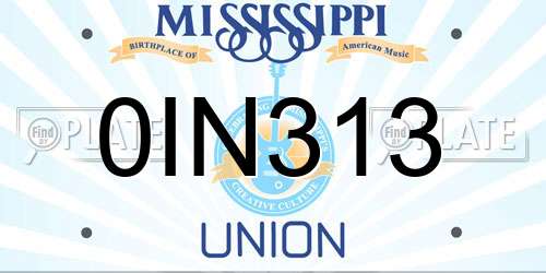 0IN313 Mississippi License Plate