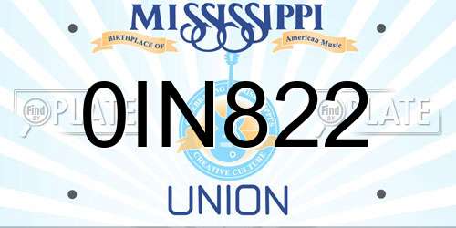 0IN822 Mississippi License Plate