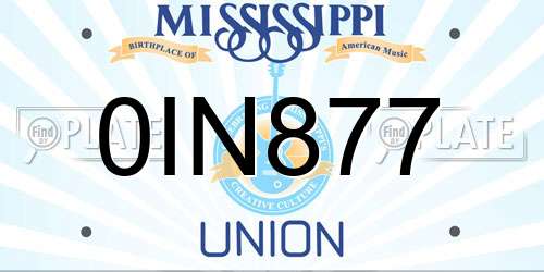 0IN877 Mississippi License Plate