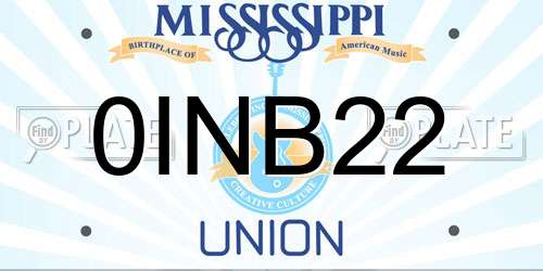0INB22 Mississippi License Plate