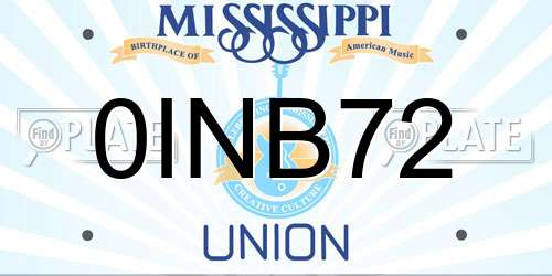 0INB72 Mississippi License Plate