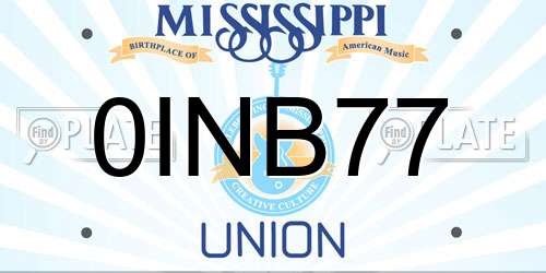 0INB77 Mississippi License Plate