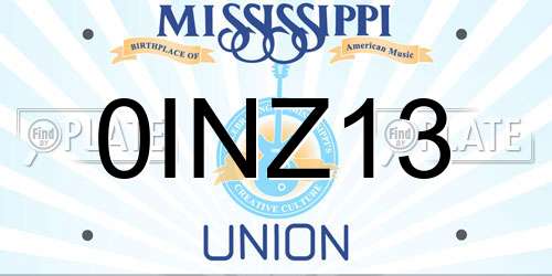 0INZ13 Mississippi License Plate