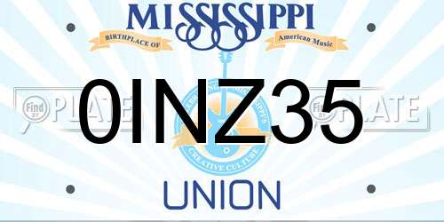 0INZ35 Mississippi License Plate