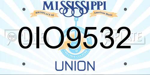 0IO9532 Mississippi License Plate