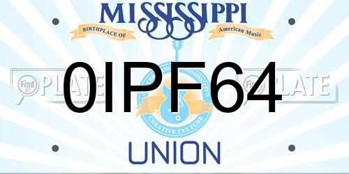 0IPF64 Mississippi License Plate