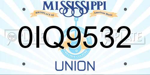 0IQ9532 Mississippi License Plate